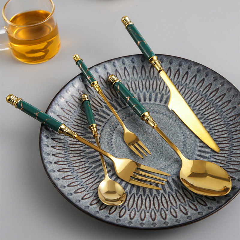 Desai Gold Green Ceramic Luxury Flatware Set - DARIYA HOME