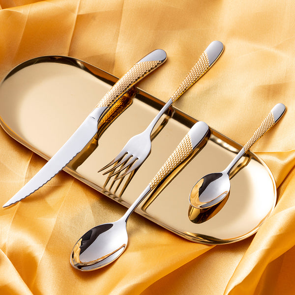 Ferrara Gold Textured Royal Cutlery Set - DARIYA HOME