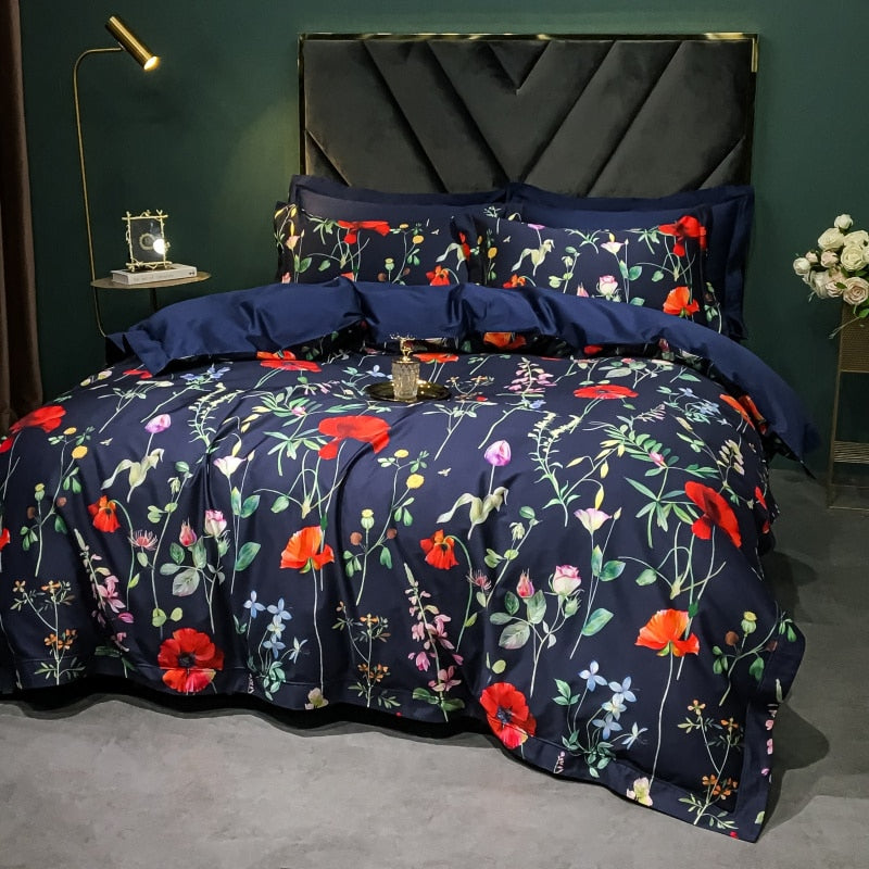 Brigitte Roses & Poppies Floral Design Egyptian Cotton Bedding Set - DARIYA HOME