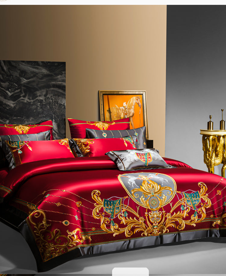 Charlotte Cerise Red Luxury 1200TC Egyptian Cotton Royal Embroidered Duvet Cover Set - DARIYA HOME