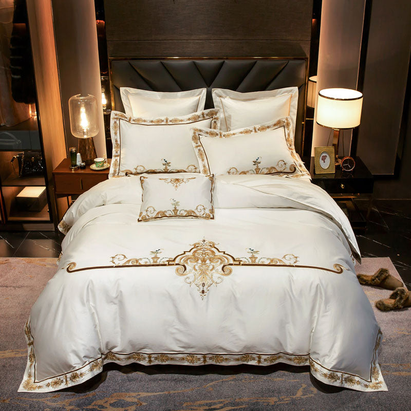 Baghdad White Luxury Palace Embroidery Egyptian Cotton Royal Duvet Bedding Set - DARIYA HOME