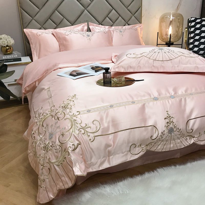 Victoria Pink Luxury 600TC Satin Egyptian Cotton Royal Embroidery Duvet Bedding Set - DARIYA HOME