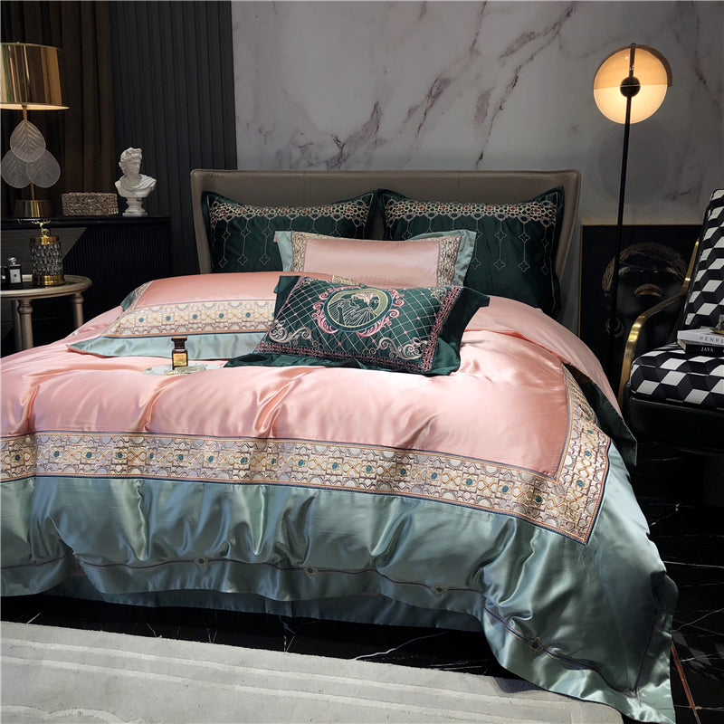 Helen Oyster Pink Luxury Egyptian Cotton Royal Embroidery Duvet Bedding Set - DARIYA HOME