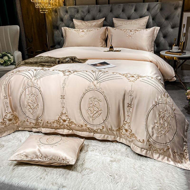 Naomi Vanilla Luxury 600TC Satin Egyptian Cotton Royal Embroidered Duvet Bedding Set - DARIYA HOME