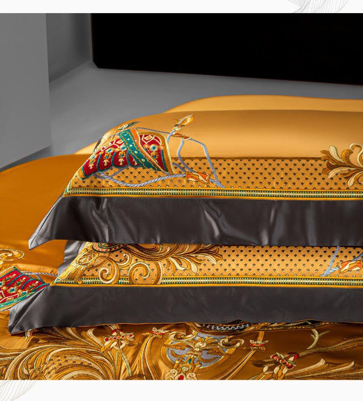 Charlotte Gold Luxury 1200TC Egyptian Cotton Royal Embroidered Duvet Cover Set - DARIYA HOME