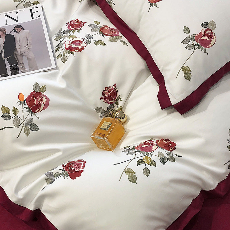 Elektra Fiori Claret 1000TC Egyptian Cotton Royal Duvet Bedding Set - DARIYA HOME