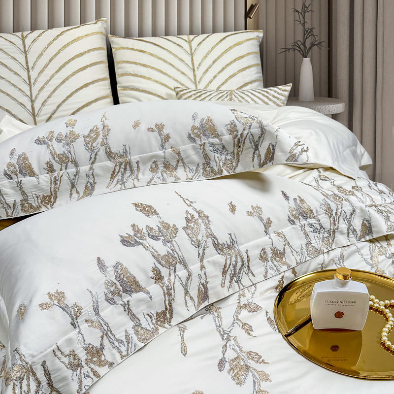 Cream White Luxury 1000TC Egyptian Cotton Royal Embroidery Duvet Bedding Set - DARIYA HOME