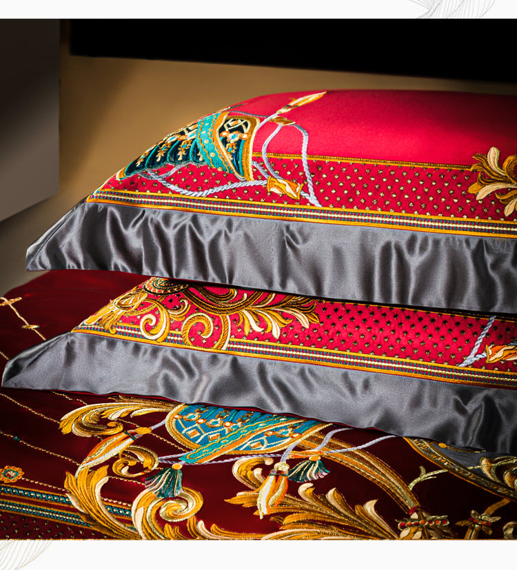 Charlotte Cerise Red Luxury 1200TC Egyptian Cotton Royal Embroidered Duvet Cover Set - DARIYA HOME