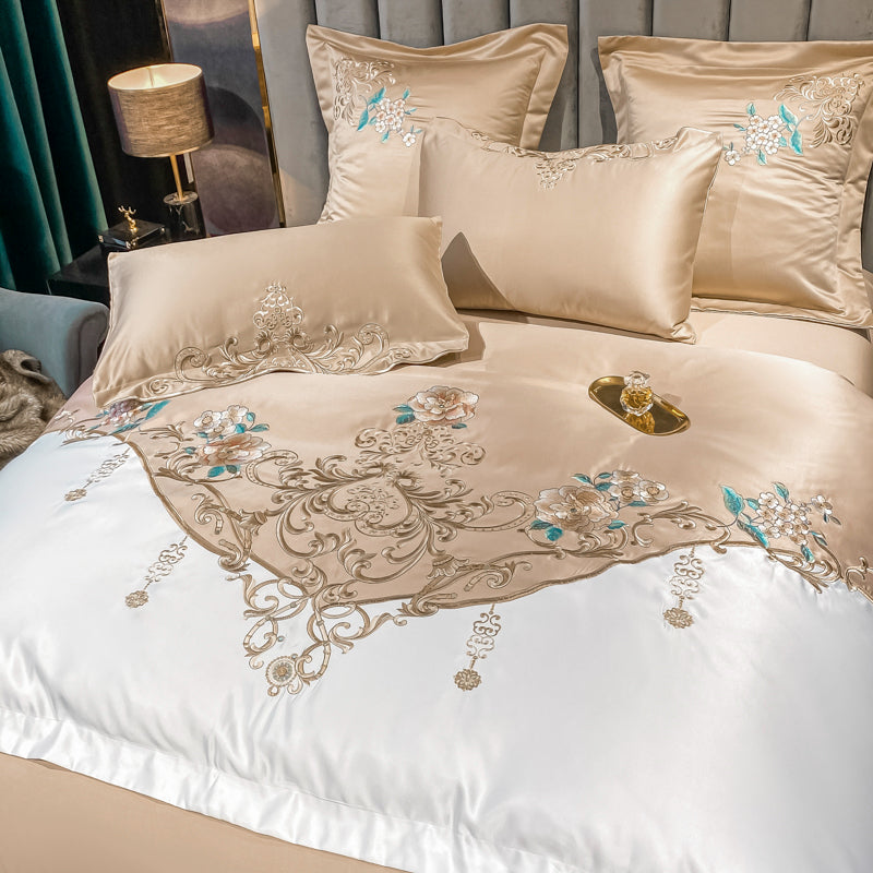 Julieta Akaroa Luxury 600 TC Egyptian Cotton Flowers Royal Embroidery Duvet Bedding Set - DARIYA HOME