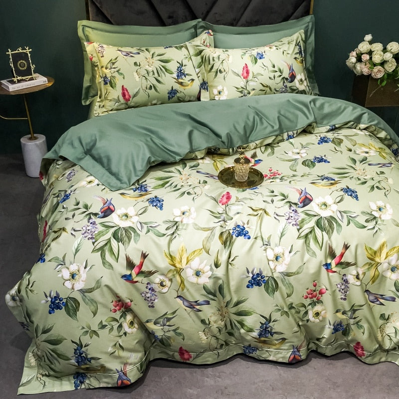 Brigitte Flowers & Birds Design Egyptian Cotton Bedding Set - DARIYA HOME