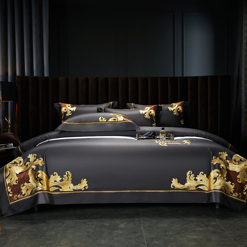 King Black Luxury 1000TC Egyptian Cotton Royal Embroidery Duvet Bedding Set - DARIYA HOME