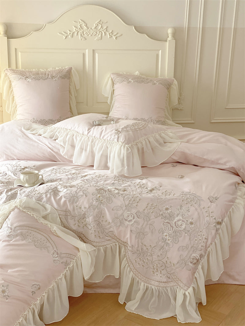 Brugge White Egyptian Cotton Embroidered Duvet Bedding Set - DARIYA HOME