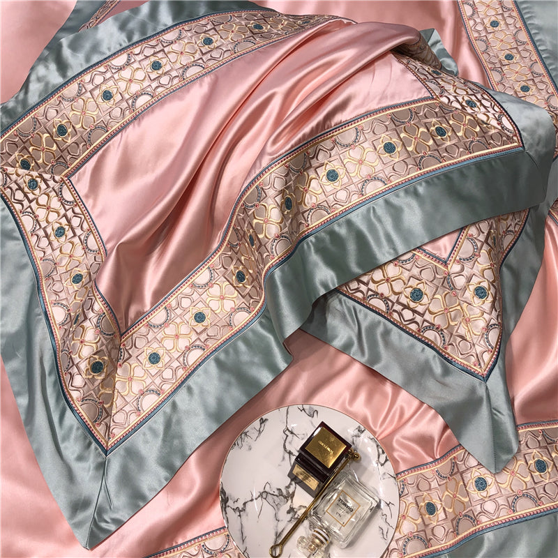 Helen Oyster Pink Luxury Egyptian Cotton Royal Embroidery Duvet Bedding Set - DARIYA HOME