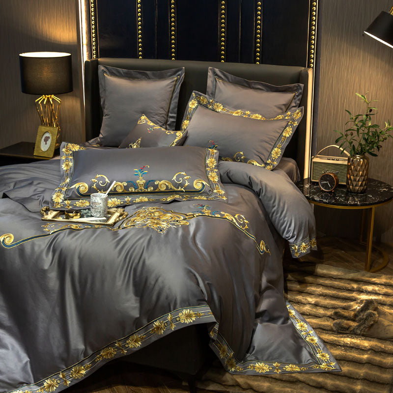 Baghdad Grey Luxury Palace Embroidery Egyptian Cotton Royal Duvet Bedding Set - DARIYA HOME