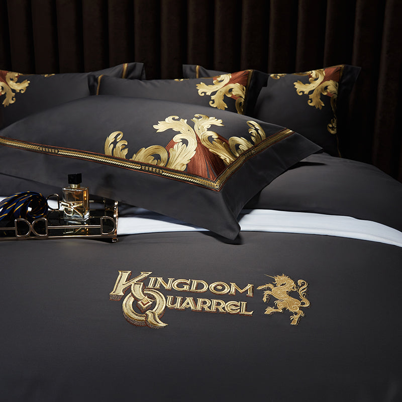 King Black Luxury 1000TC Egyptian Cotton Royal Embroidery Duvet Bedding Set - DARIYA HOME