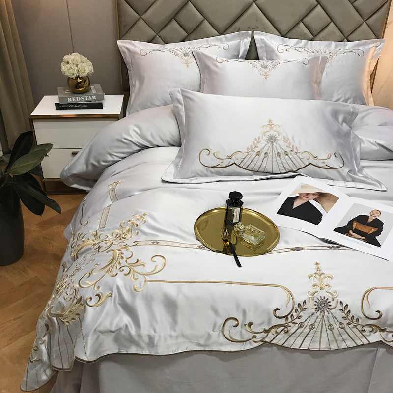 Victoria Cloudy Luxury 600TC Satin Egyptian Cotton Royal Embroidery Duvet Bedding Set - DARIYA HOME