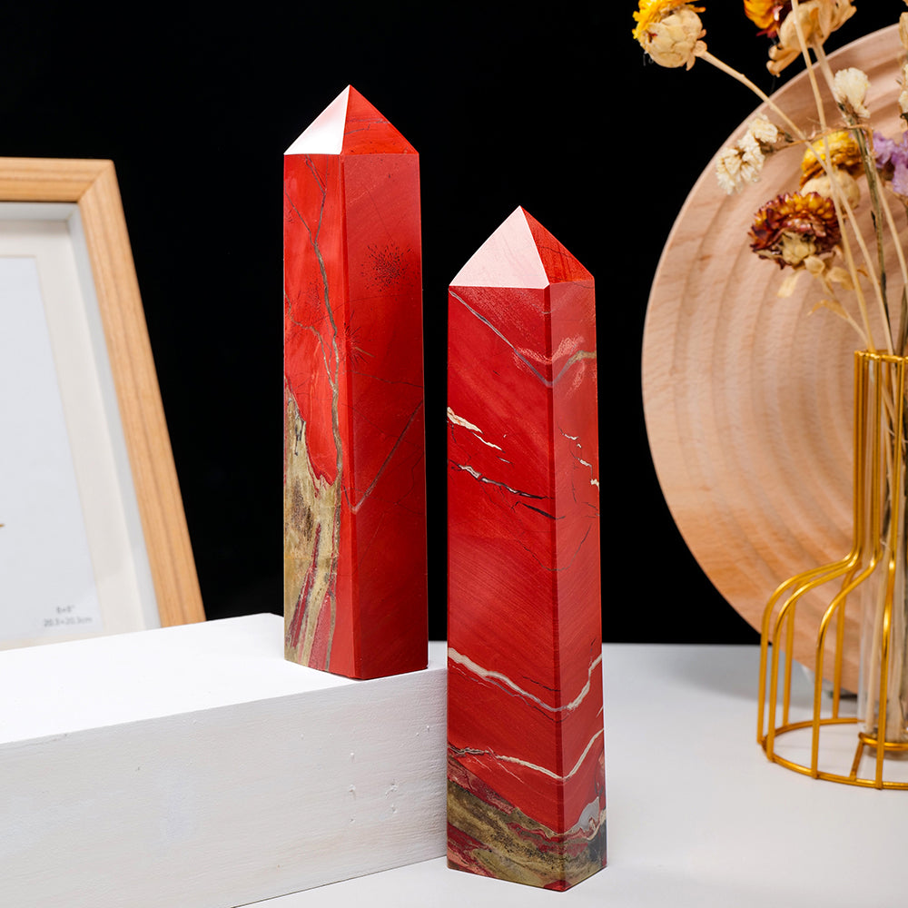 Red Jasper Stone Crystal Point Luxury Home Obelisk