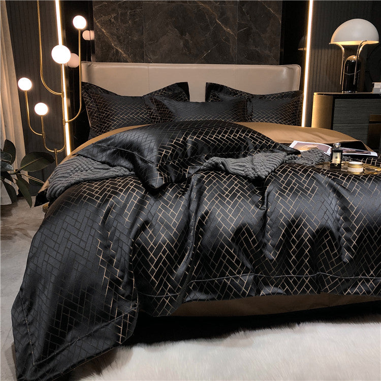 Eleonore Black 1000TC Satin Jacquard Egyptian Cotton Royal Duvet Bedding Set - DARIYA HOME