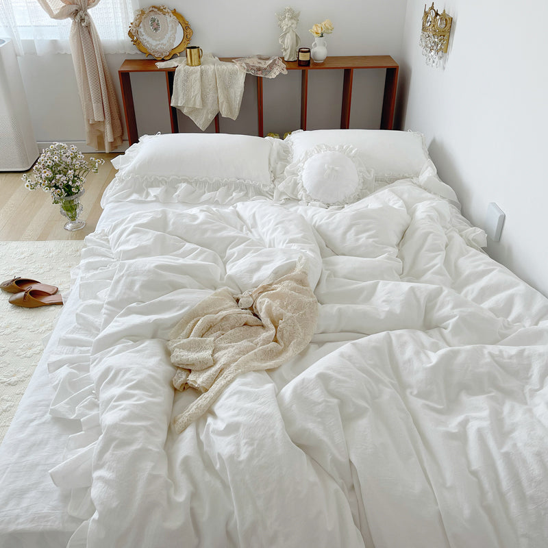 Marseille Porcelain White Summer Cotton Embroidered Duvet Bedding Set - DARIYA HOME