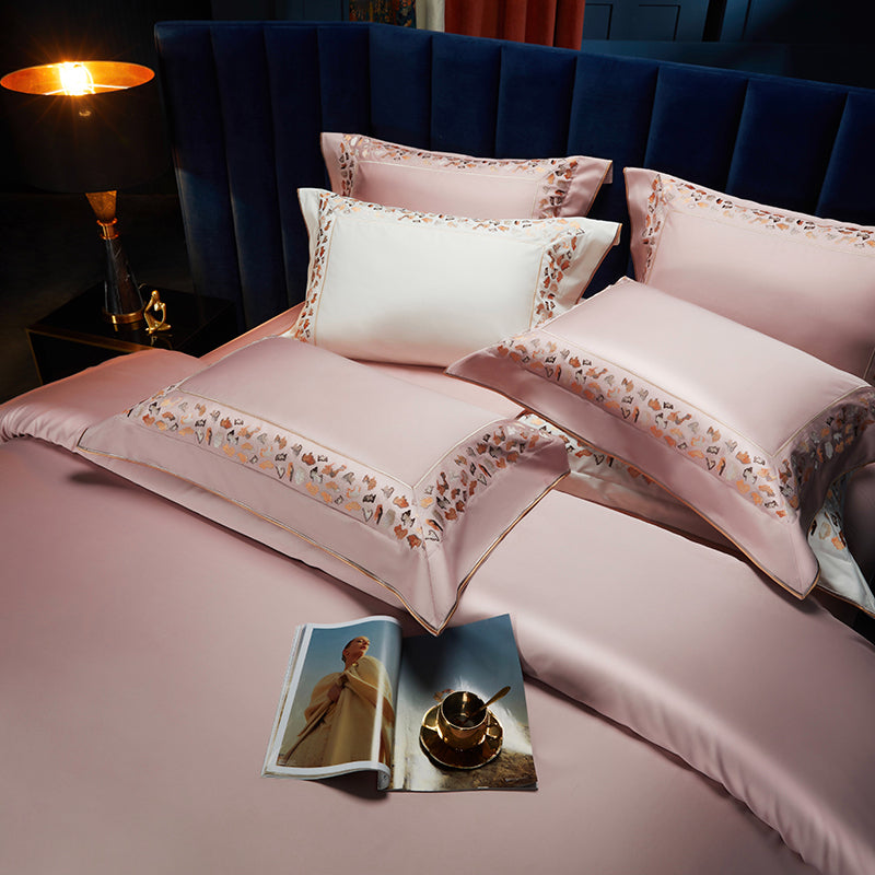 Elice Pink Luxury 1000TC Egyptian Cotton Royal Embroidery Duvet Bedding Set - DARIYA HOME