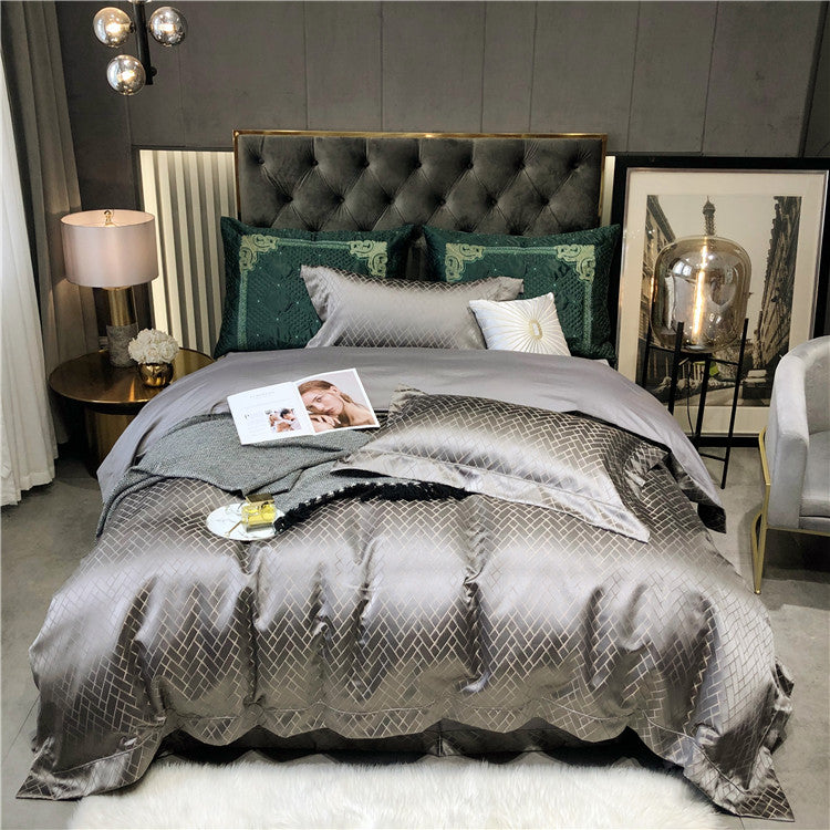 Eleonore Fuscous Gray 1000TC Satin Jacquard Egyptian Cotton Royal Duvet Bedding Set - DARIYA HOME