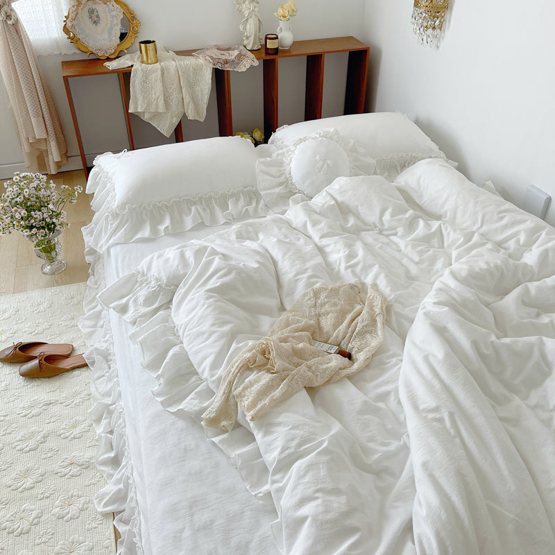 Marseille Porcelain White Summer Cotton Embroidered Duvet Bedding Set - DARIYA HOME