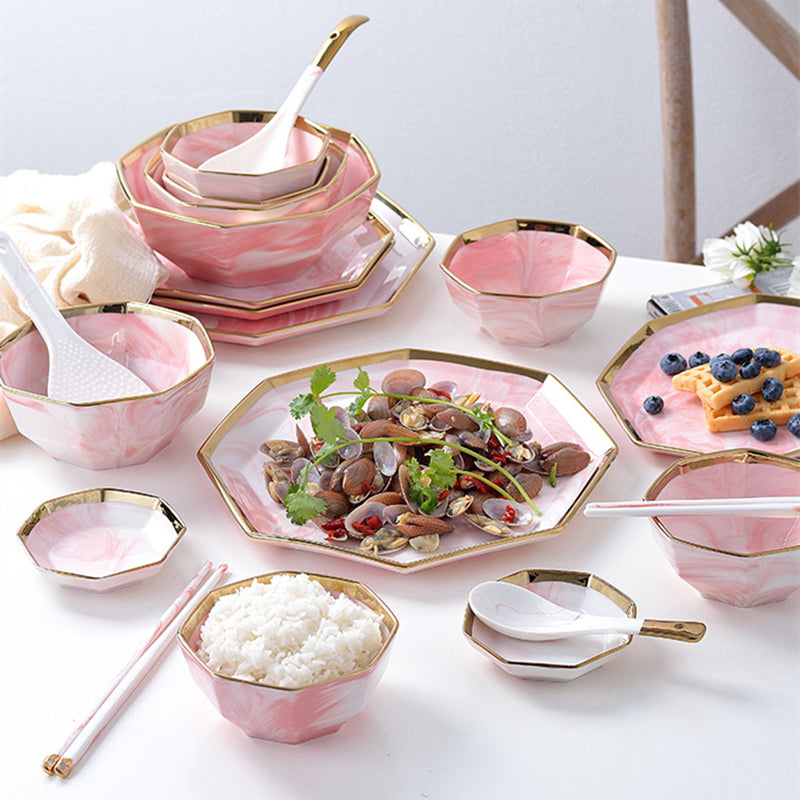 Marina Pink Marble Octagon Luxury Dinnerware Set - DARIYA HOME