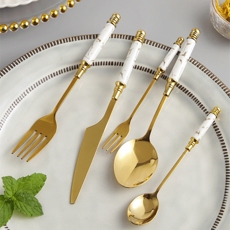 Desai Gold White Ceramic Luxury Flatware Set - DARIYA HOME