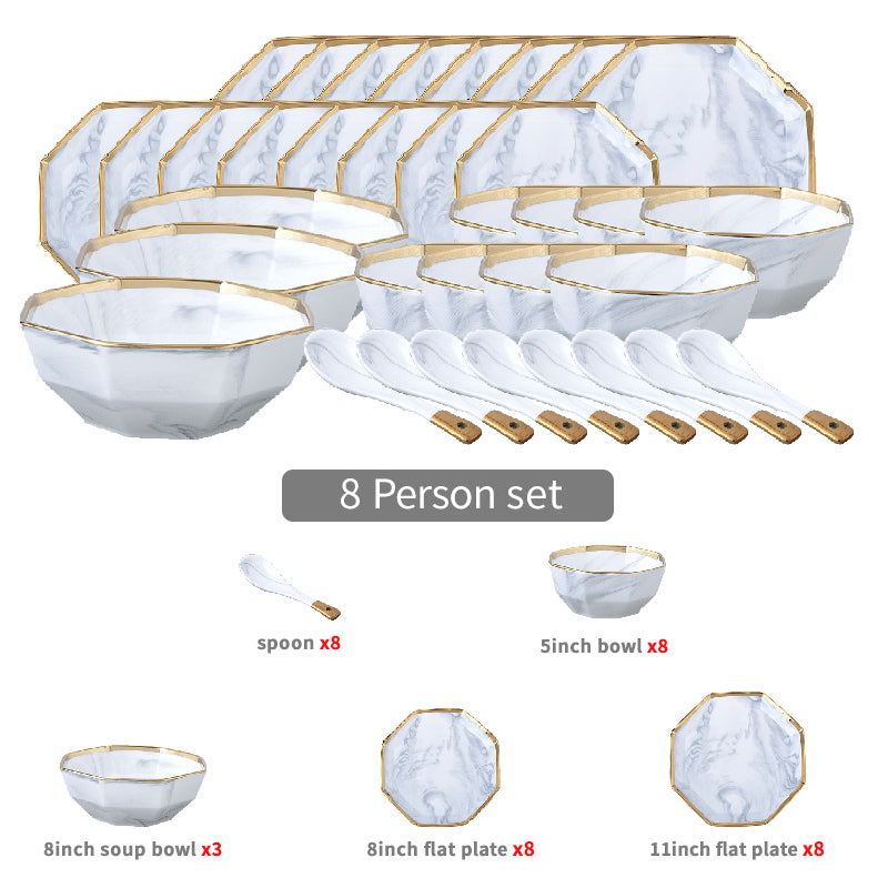 Marina Marble Octagon Luxury Dinnerware Set - DARIYA HOME