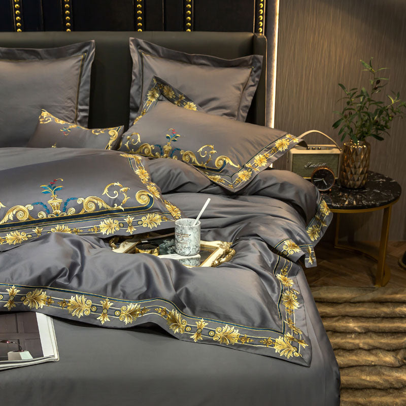 Baghdad Grey Luxury Palace Embroidery Egyptian Cotton Royal Duvet Bedding Set - DARIYA HOME