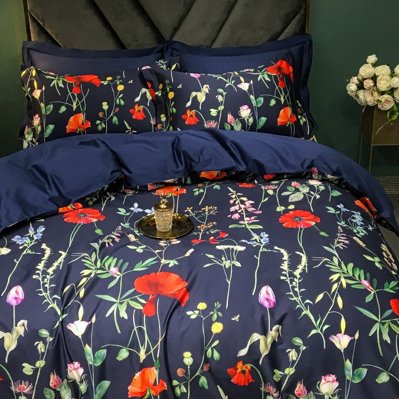 Brigitte Roses & Poppies Floral Design Egyptian Cotton Bedding Set - DARIYA HOME