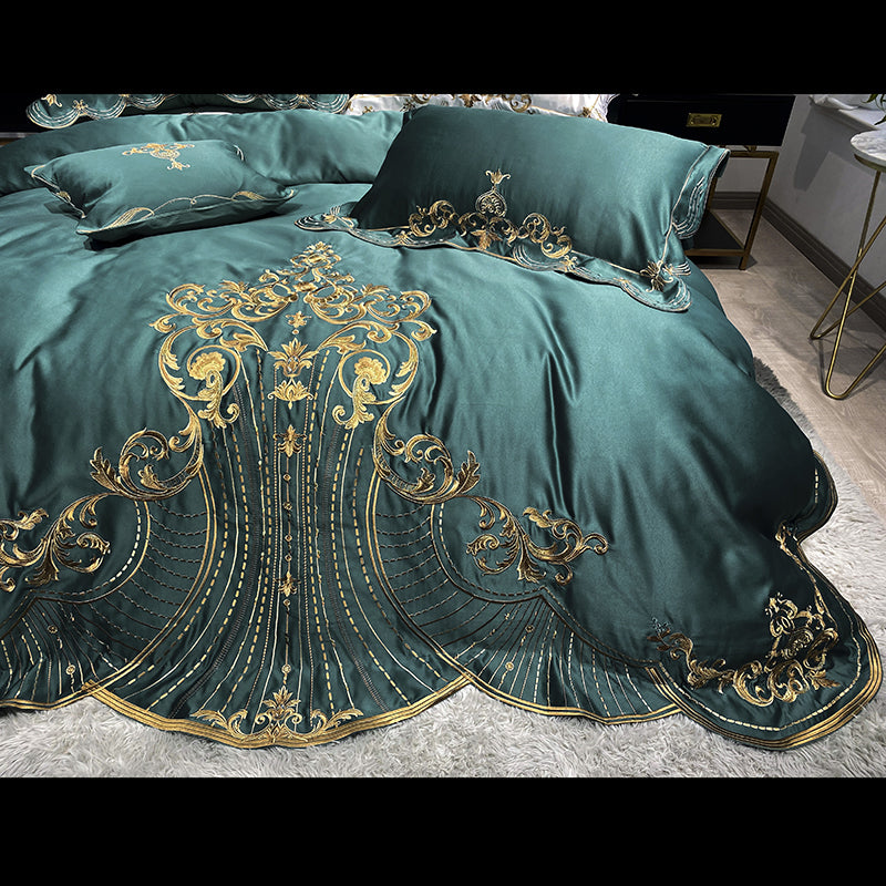 Lucia Sea Nymph Luxury Soft Satin Egyptian Cotton Royal Gold Embroidery Duvet Bedding Set - DARIYA HOME