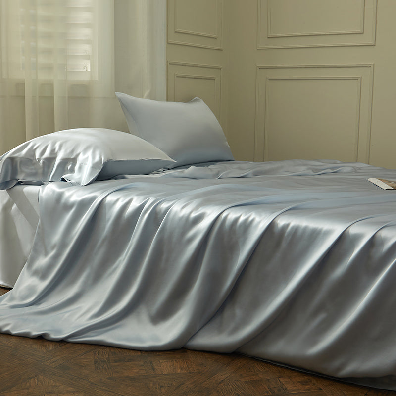 Thana Gunsmoke Blue Mulberry Silk Luxury Bedding Set - DARIYA HOME