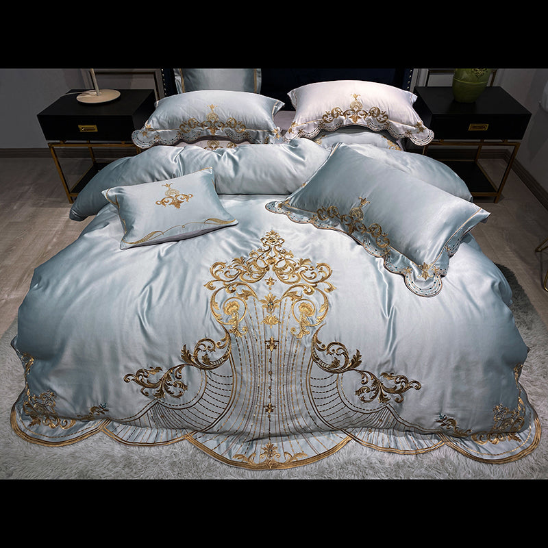 Lucia Royal Gray Chateau Luxury Soft Satin Egyptian Cotton Royal Embroidery Duvet Bedding Set - DARIYA HOME