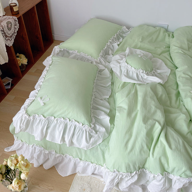 Marseille Mint Summer Cotton Embroidered Duvet Bedding Set - DARIYA HOME