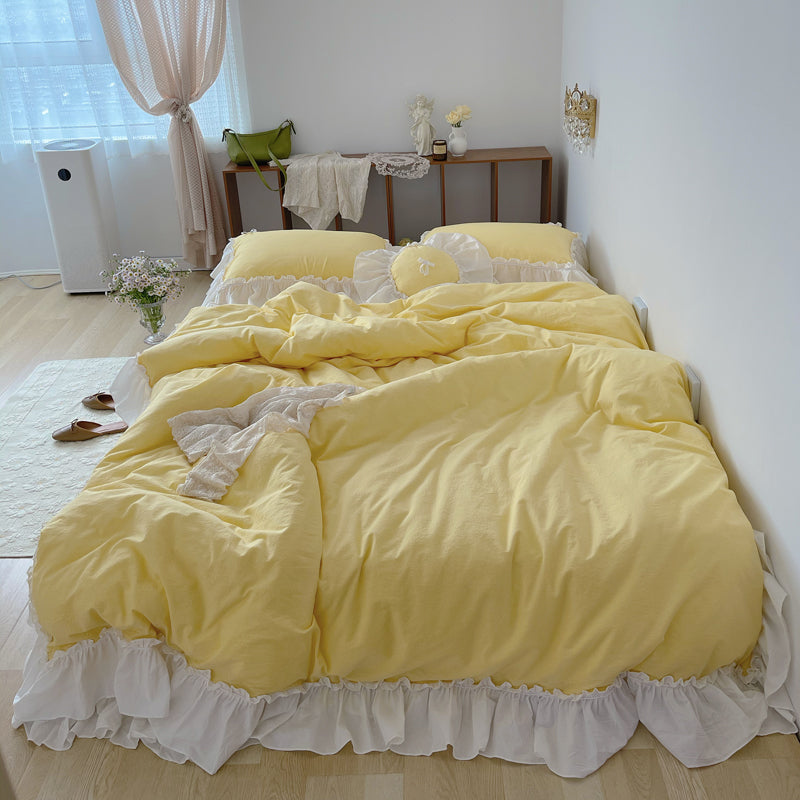 Marseille Yellow Summer Cotton Embroidered Duvet Bedding Set - DARIYA HOME