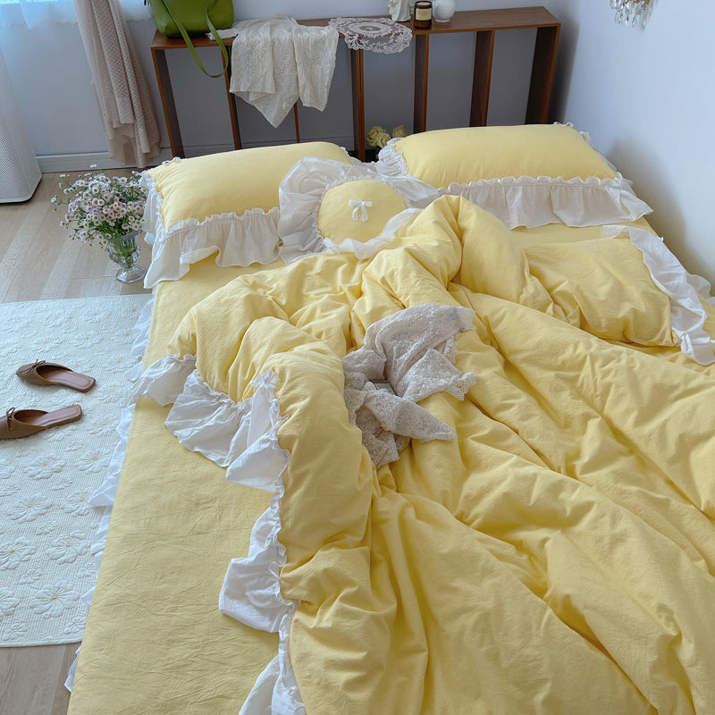 Marseille Yellow Summer Cotton Embroidered Duvet Bedding Set - DARIYA HOME