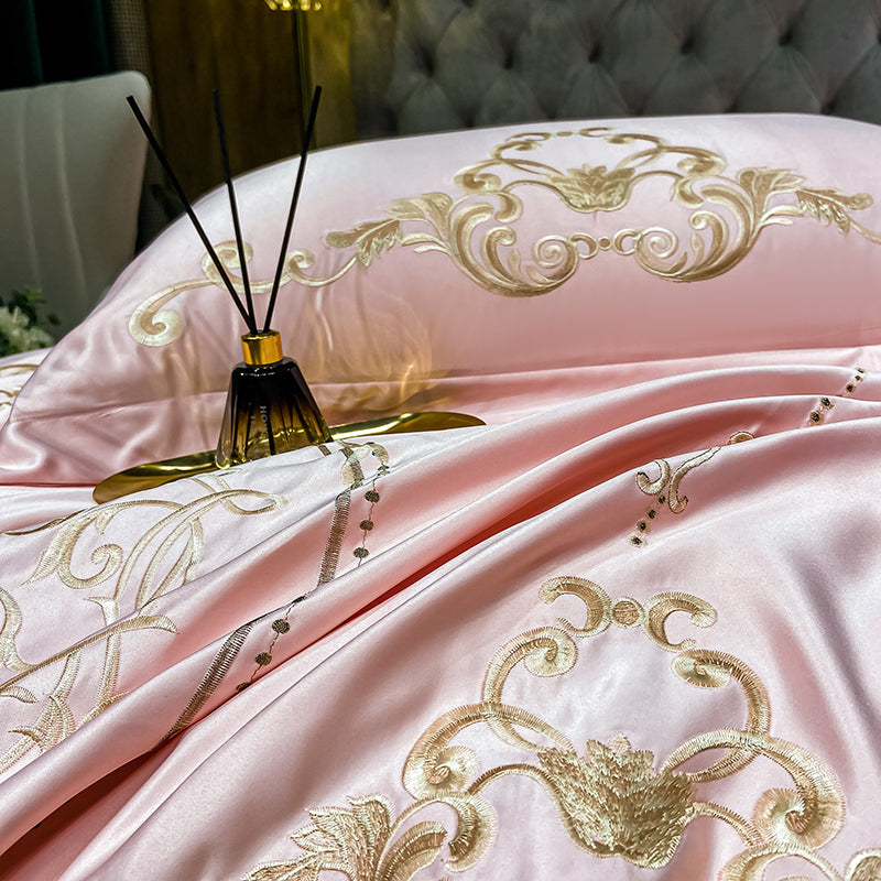 Naomi Clam Shell Luxury 600TC Satin Egyptian Cotton Royal Embroidered Duvet Bedding Set - DARIYA HOME