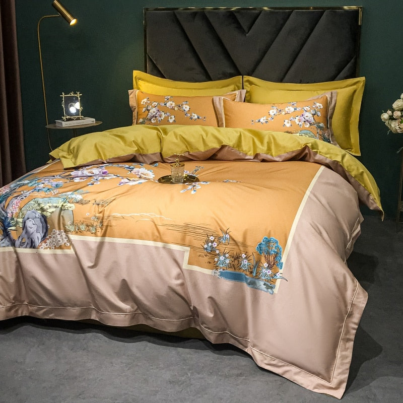 Brigitte Chardonnay Floral Design Egyptian Cotton Bedding Set - DARIYA HOME