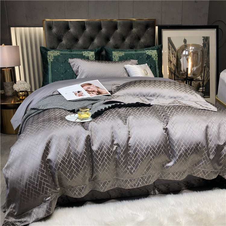 Eleonore Fuscous Gray 1000TC Satin Jacquard Egyptian Cotton Royal Duvet Bedding Set - DARIYA HOME