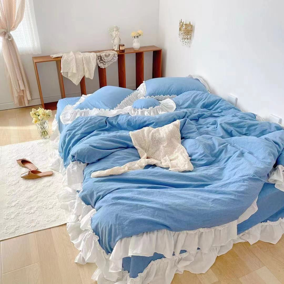 Marseille Blue Summer Cotton Embroidered Duvet Bedding Set - DARIYA HOME