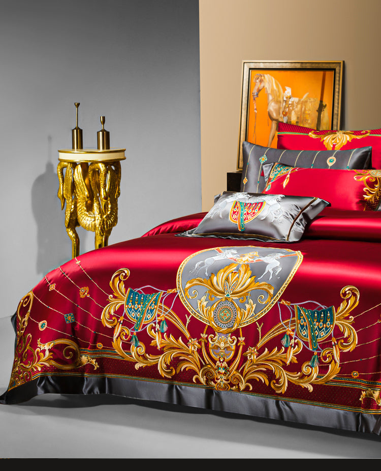 Charlotte Cerise Red Luxury 1200TC Egyptian Cotton Royal Embroidered Duvet Cover Set - DARIYA HOME