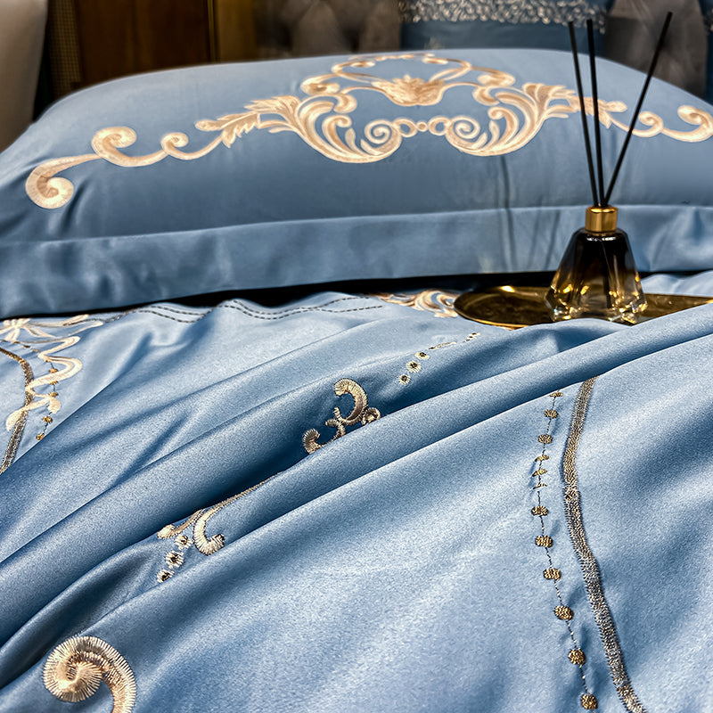 Naomi Rock Blue Luxury 600TC Satin Egyptian Cotton Royal Embroidery Duvet Bedding Set - DARIYA HOME