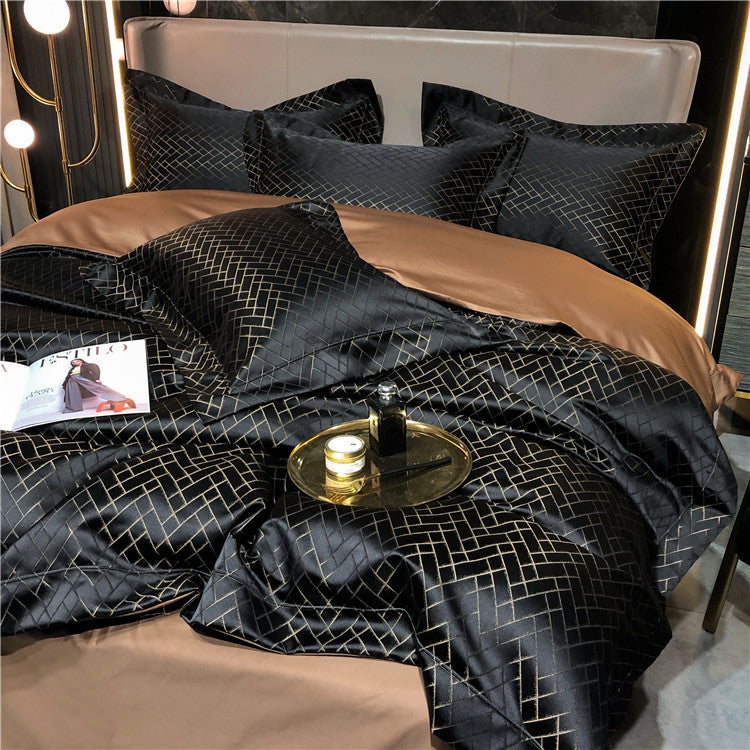 Eleonore Black 1000TC Satin Jacquard Egyptian Cotton Royal Duvet Bedding Set - DARIYA HOME