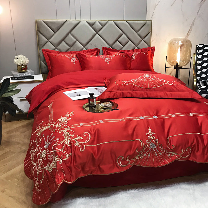 Victoria Red Luxury 600TC Satin Egyptian Cotton Royal Embroidery Duvet Bedding Set - DARIYA HOME