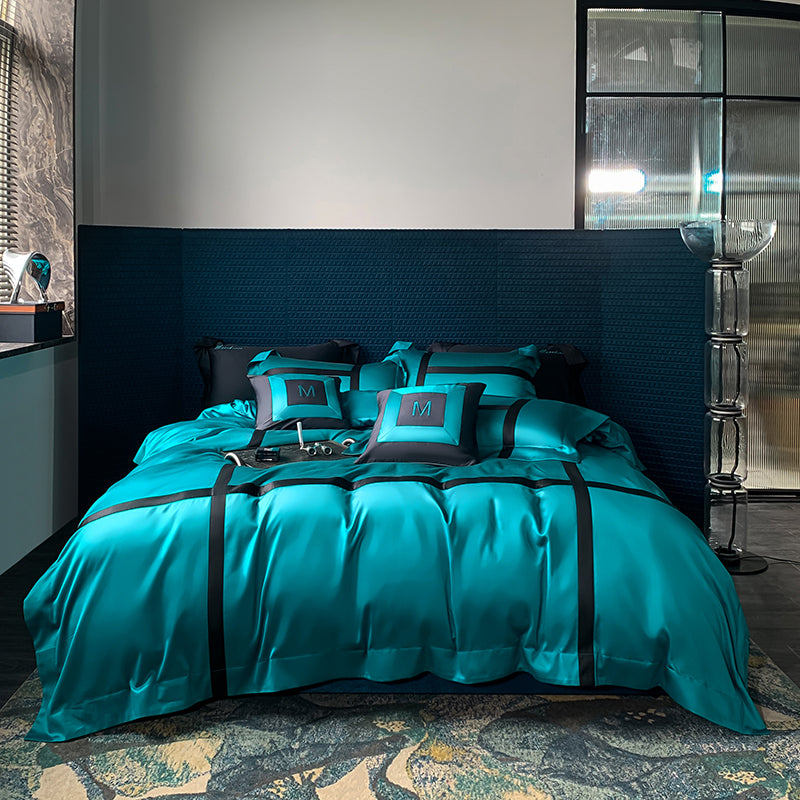 Martina Bright Turquoise 1400TC Egyptian Cotton Satin Jacquard Luxury Bedding Set - DARIYA HOME