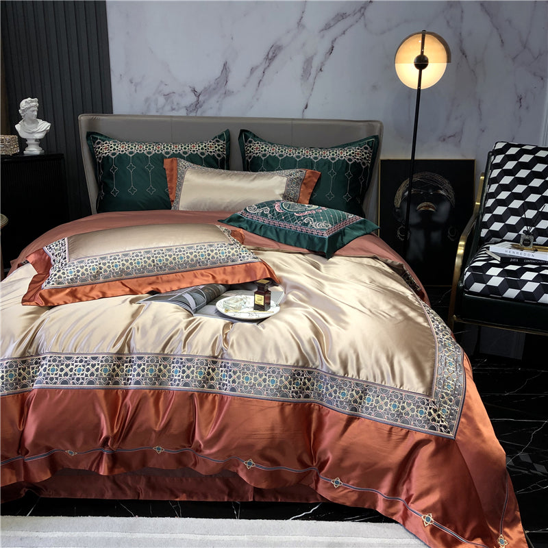 Helen Antique Brass Luxury Egyptian Cotton Royal Embroidery Duvet Bedding Set - DARIYA HOME