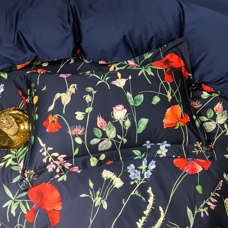 Brigitte Roses & Poppies Floral Design Egyptian Cotton Bedding Set - DARIYA HOME