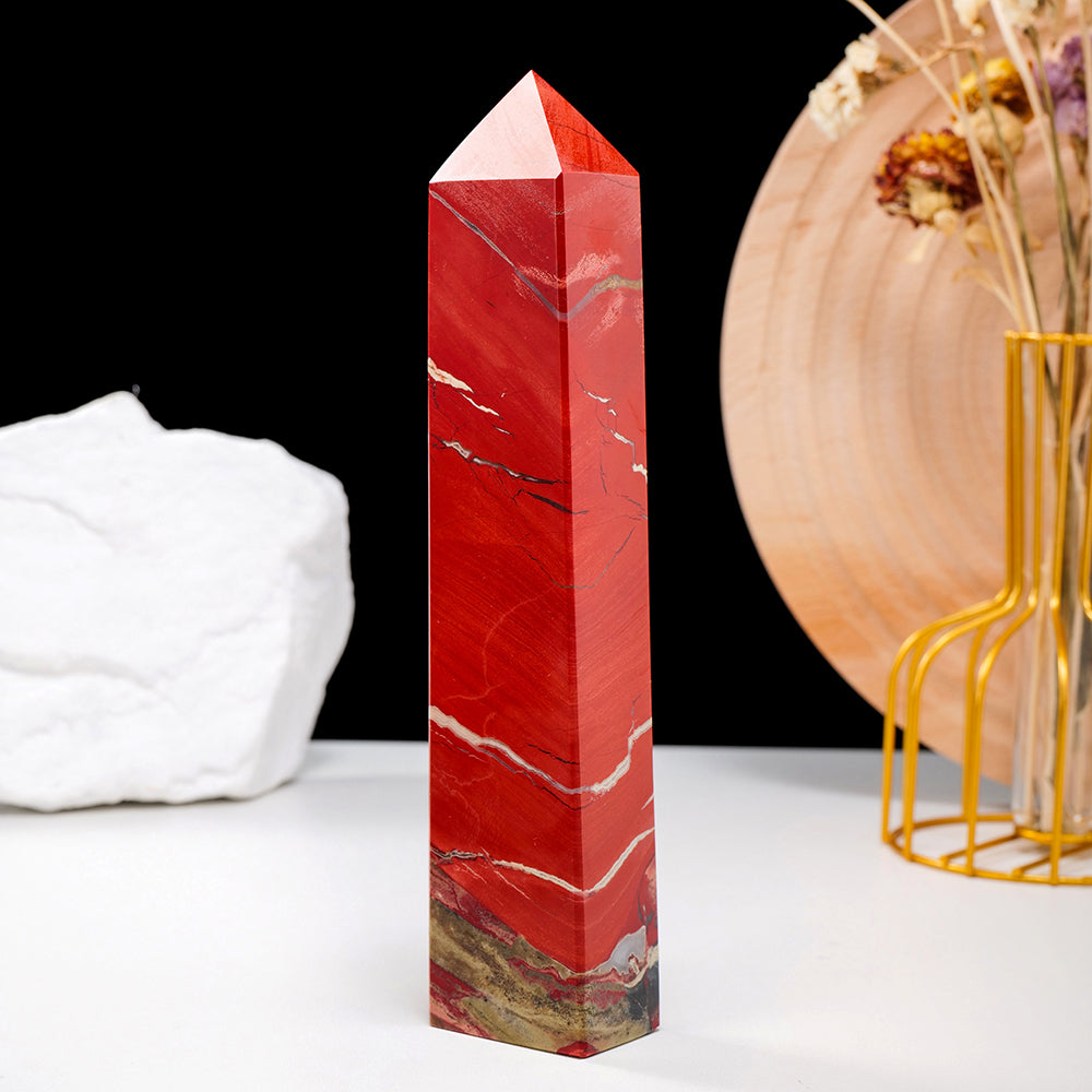 Red Jasper Stone Crystal Point Luxury Home Obelisk