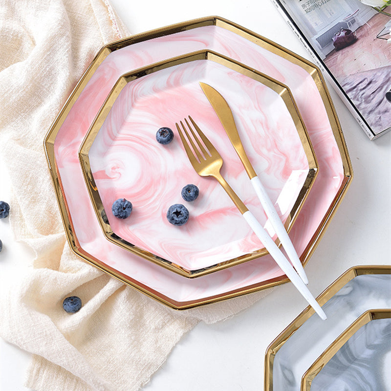 Marina Pink Marble Octagon Luxury Dinnerware Set - DARIYA HOME